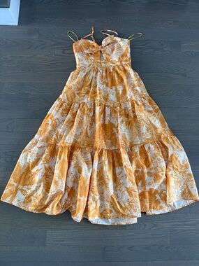 Aqua Mustard Yellow Floral Tiered Maxi Dress